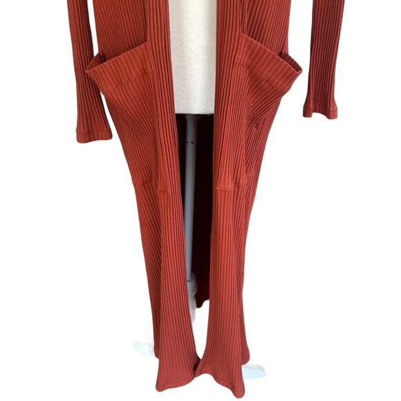 Maje Milan Duster Cardigan Size 1 Small Terracotta Rust Orange Ribbed Open Midi - Picture 6 of 14